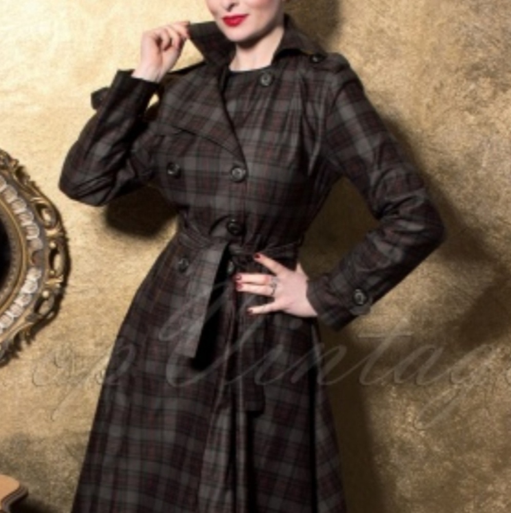 Collectif Dietrich plaid trench coat